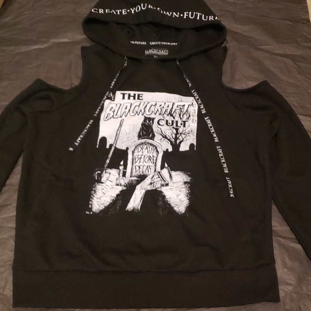 Blackcraft Death Before Decaf cold-shoulder Hoodie